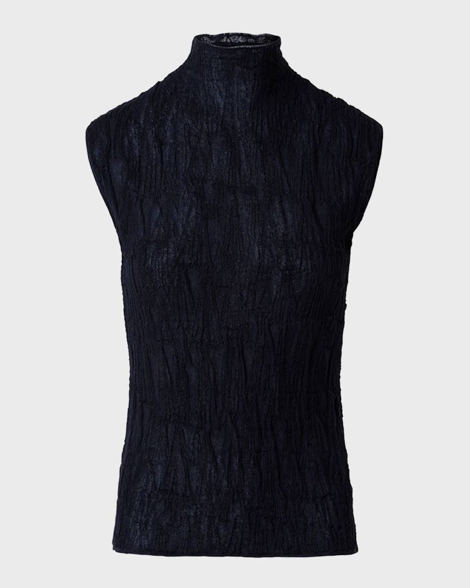 Asagao Jacquard Mock-Neck Fitted Top