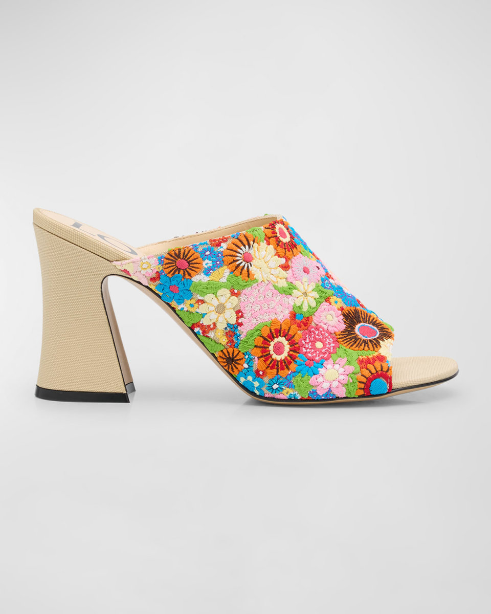 Calle Floral Embroidered Mule Sandals