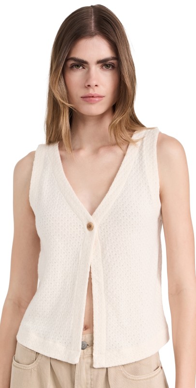 Madewell Pointelle Single-Button Vest Bleached Canvas