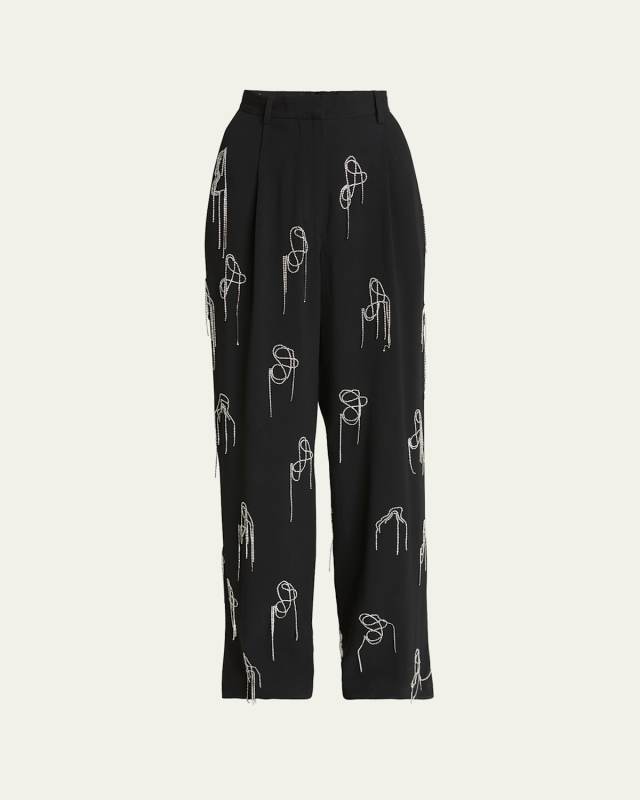Porter Embellished Wide-Leg Trousers