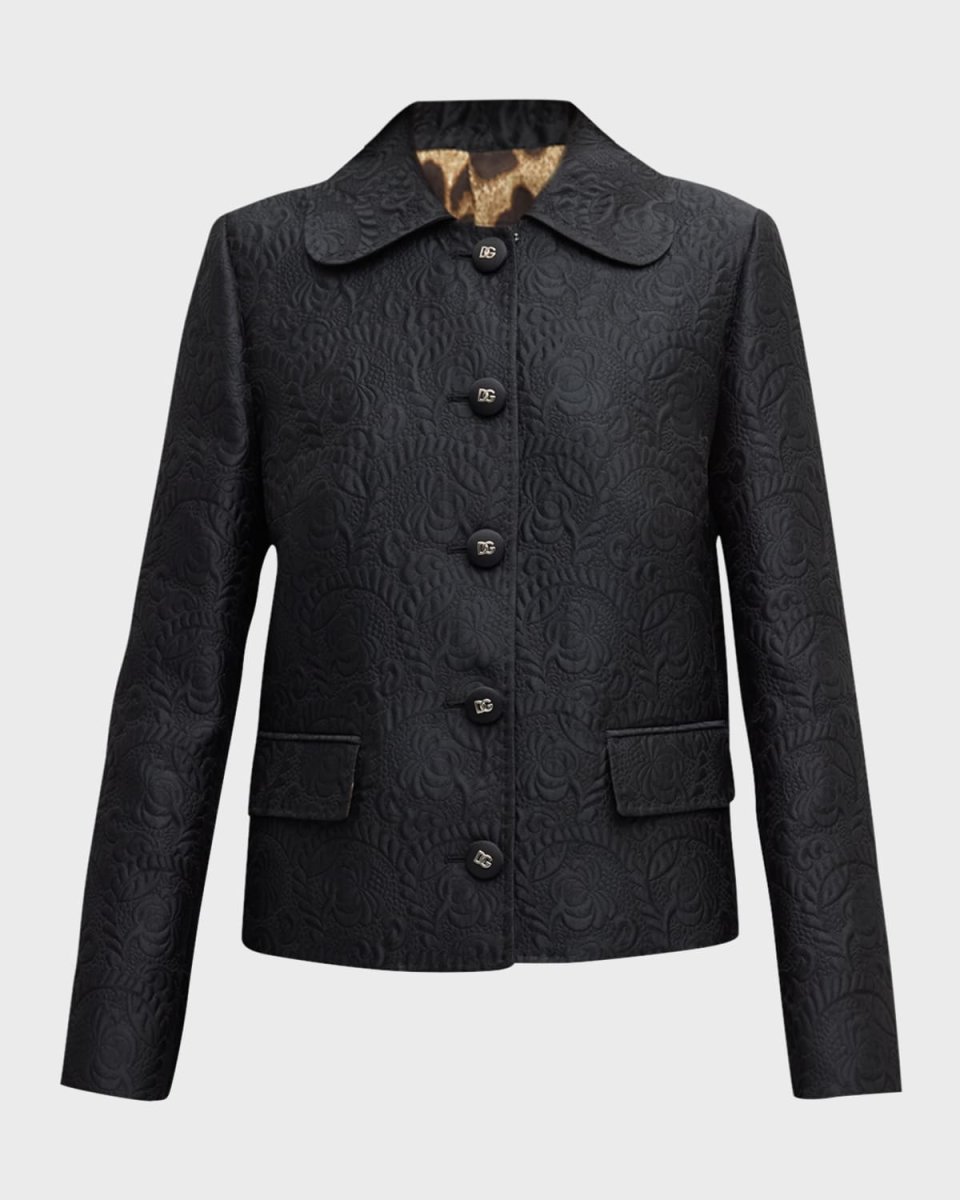 Fiori Matelasse Brocade Jacquard Long-Sleave Jacket