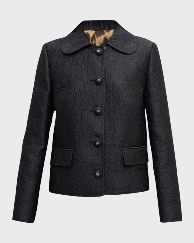 Fiori Matelasse Brocade Jacquard Long-Sleave Jacket
