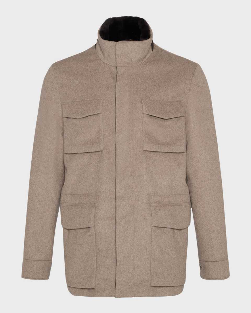 Men's Fabric Jacket With Lamb Shearling Coll
