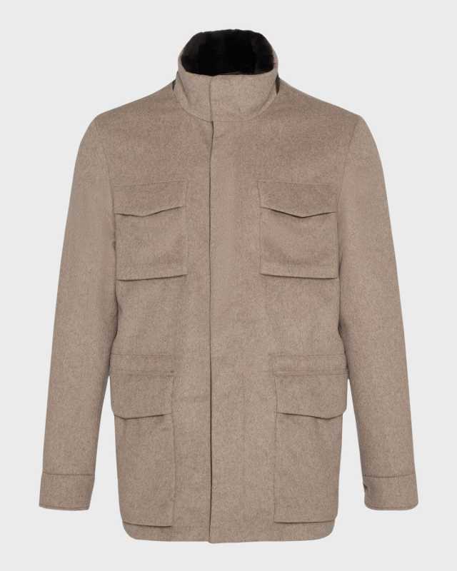 Men's Fabric Jacket With Lamb Shearling Coll