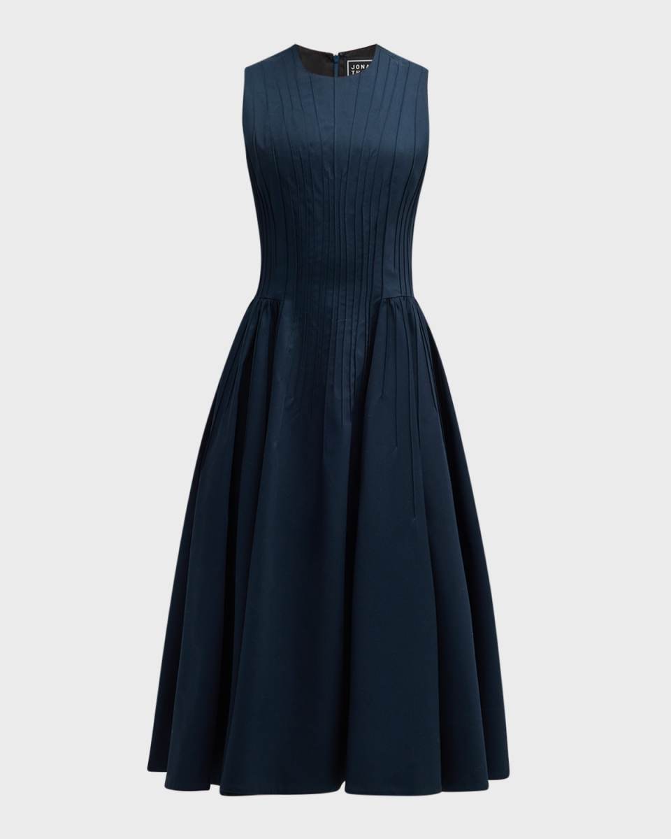 Pintuck Sleeveless Midi Dress
