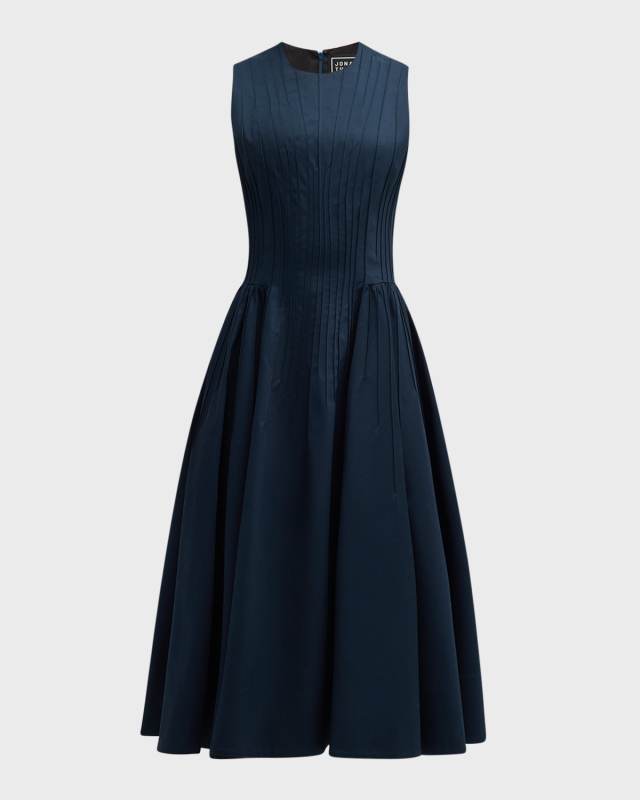 Pintuck Sleeveless Midi Dress