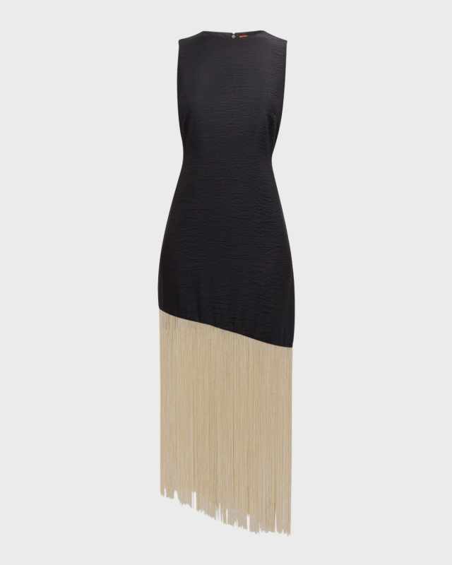 Casablanca Two-Tone Sleeveless Long Fringe Dress