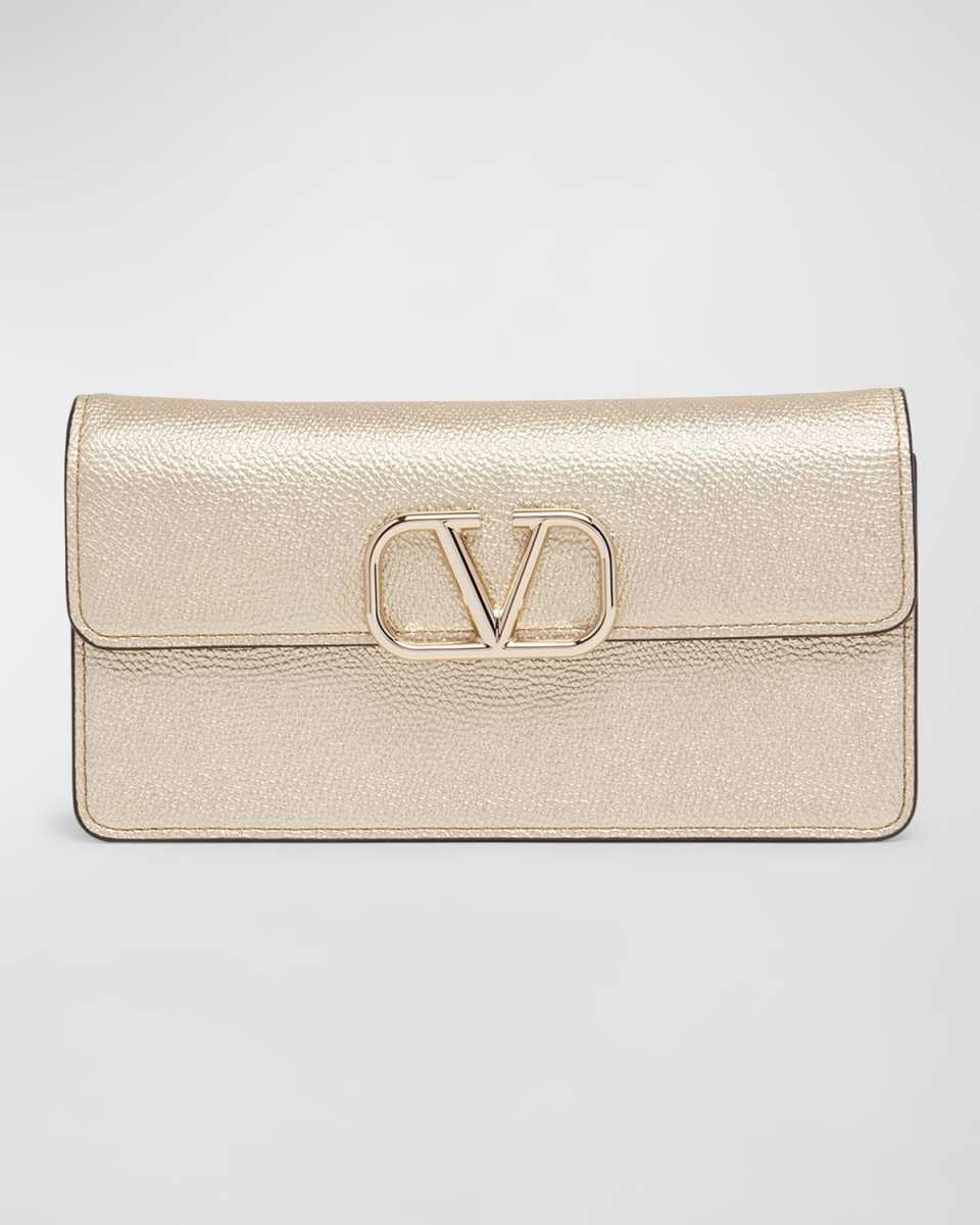 VLOGO Signature Metallic Leather Wallet on Chain