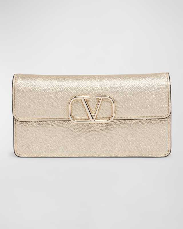 VLOGO Signature Metallic Leather Wallet on Chain