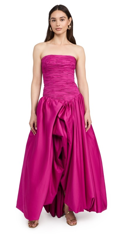 Aje Violette Bubble Hem Maxi Dress Deep Magenta