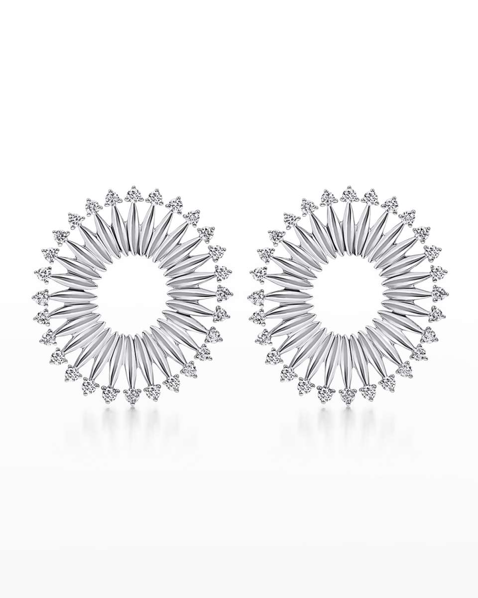18K Tribal White Gold Earrings with VS-GH Diamonds, 0.81tcw