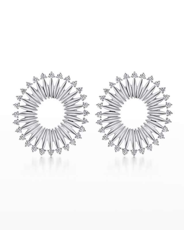 18K Tribal White Gold Earrings with VS-GH Diamonds, 0.81tcw