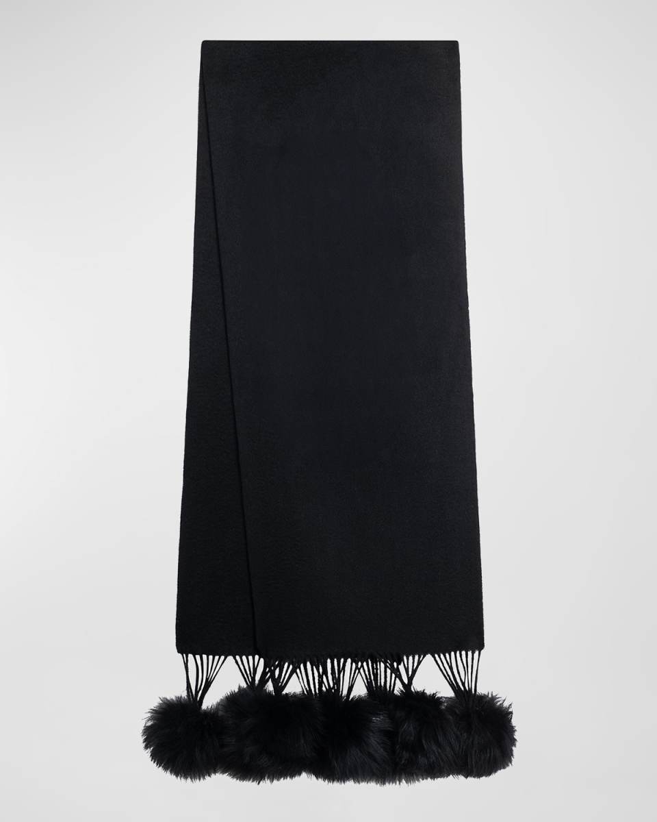 Select Cashmere Stole With Lamb Shearling Poms