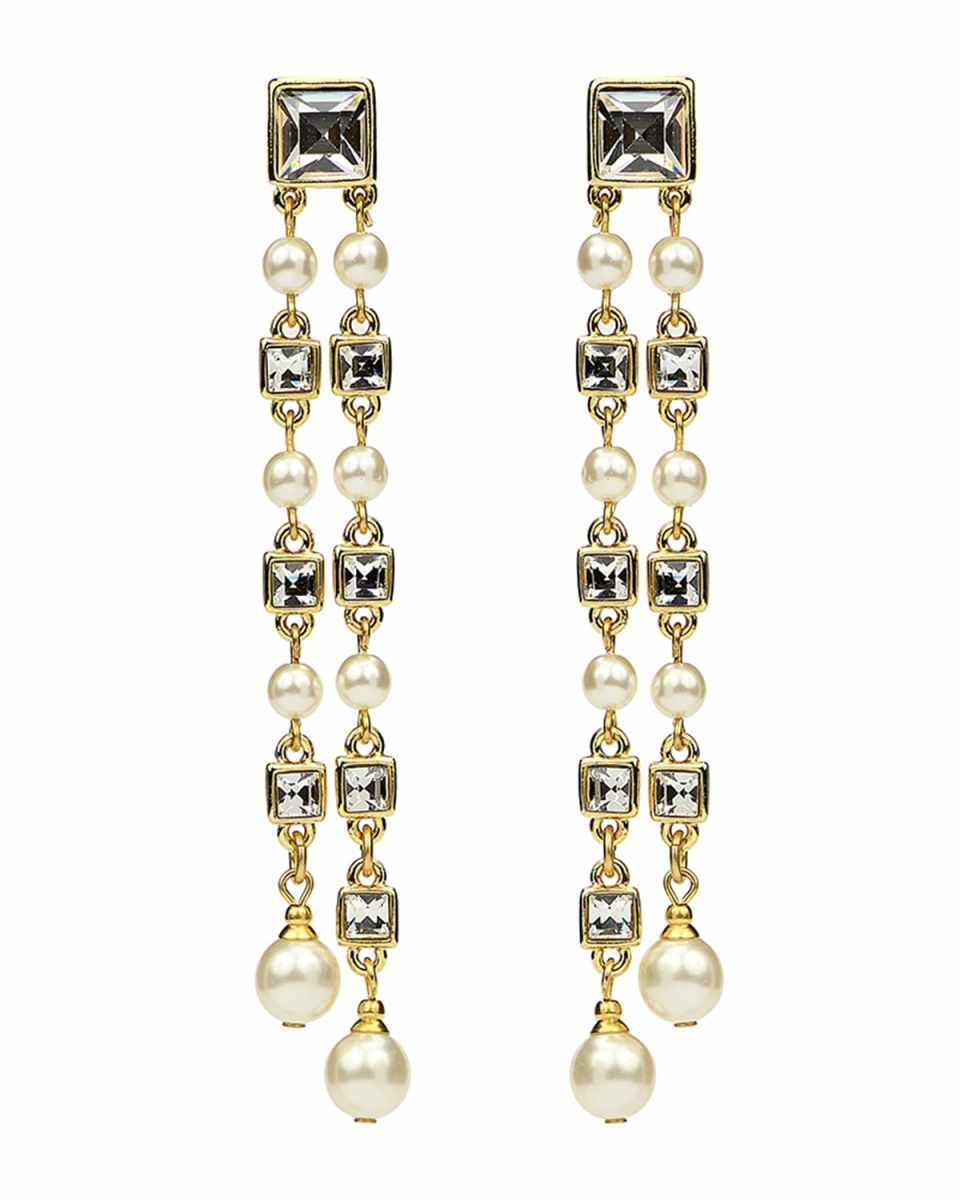 Glass Double-Drop Clip Earrings