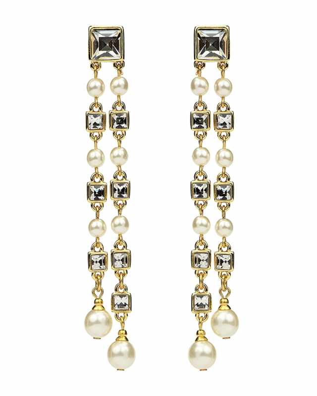 Glass Double-Drop Clip Earrings