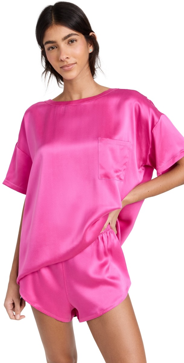 Lunya Washable Silk Tee Set Caffeinated Pink
