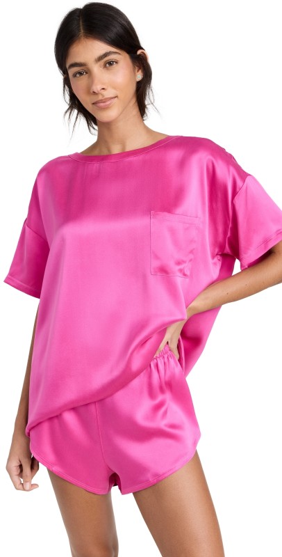 Lunya Washable Silk Tee Set Caffeinated Pink