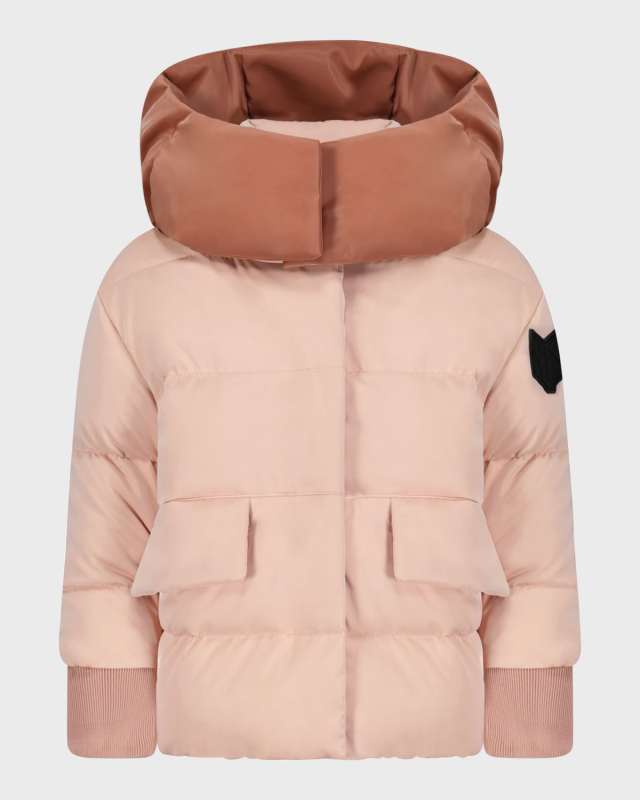Kid's Quilted High Collar Tonal Down Coat, Size 6M-3