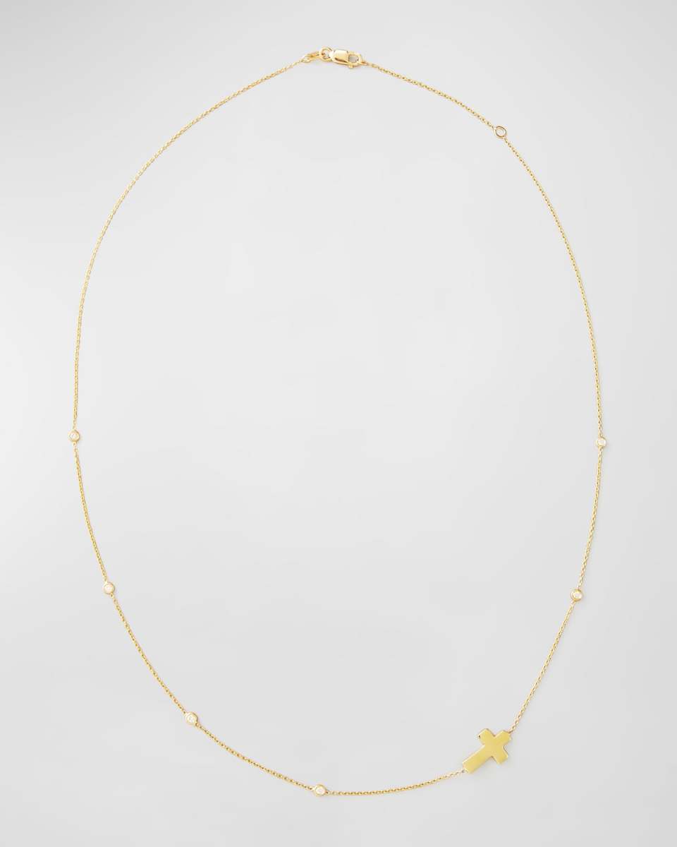 Integrated Diamond Cross Necklace, Yellow Gold