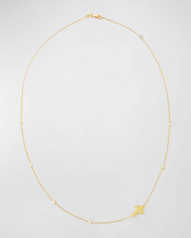 Integrated Diamond Cross Necklace, Yellow Gold