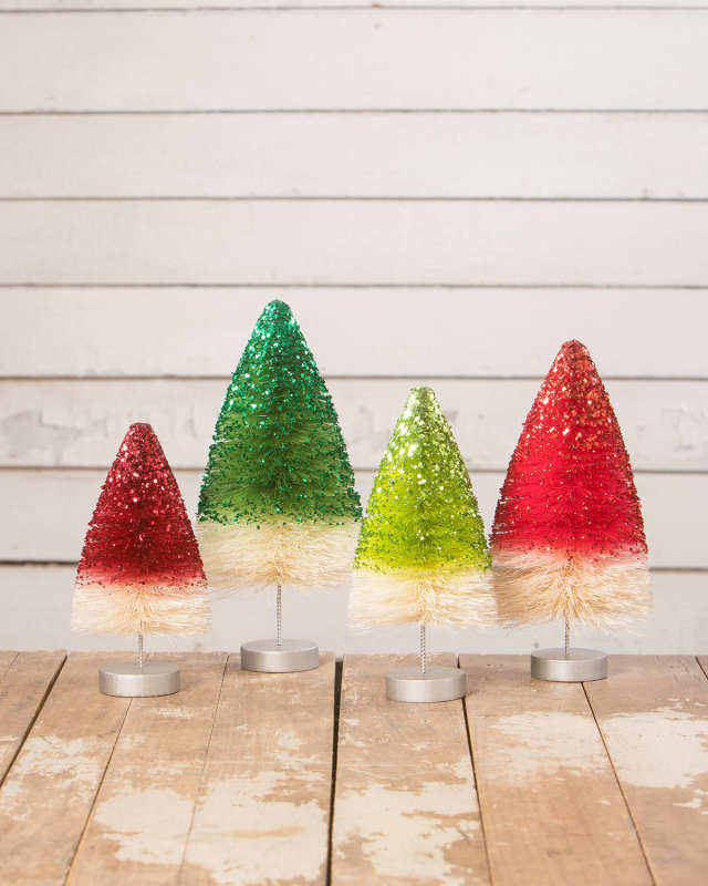 Retro Holiday Sparkle Trees, Set of 4