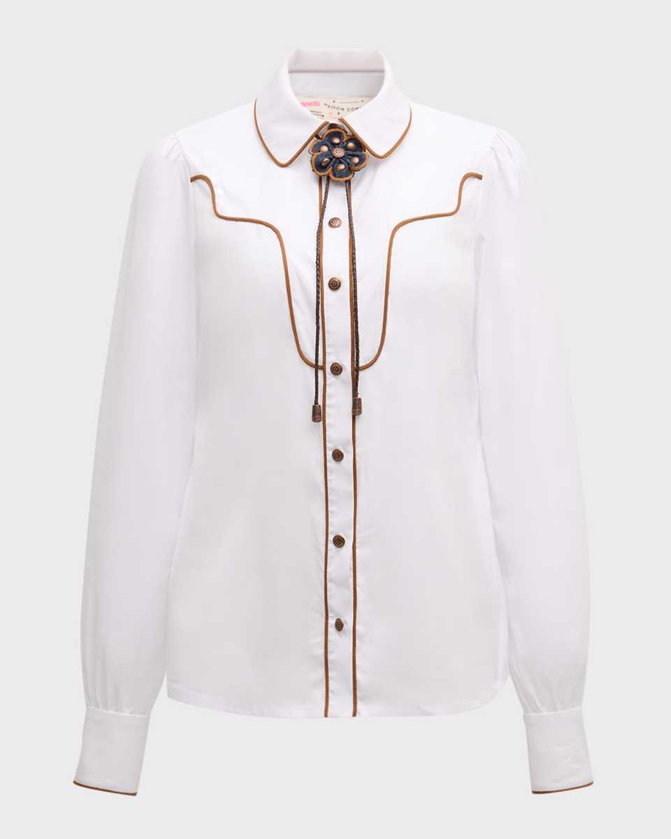 Western Inspired Button-Front Shirt with Bolo Tie