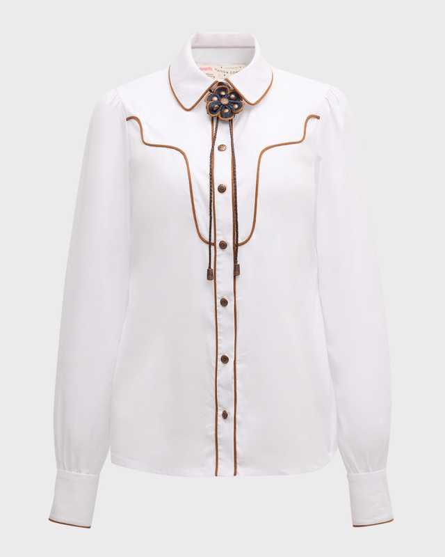 Western Inspired Button-Front Shirt with Bolo Tie