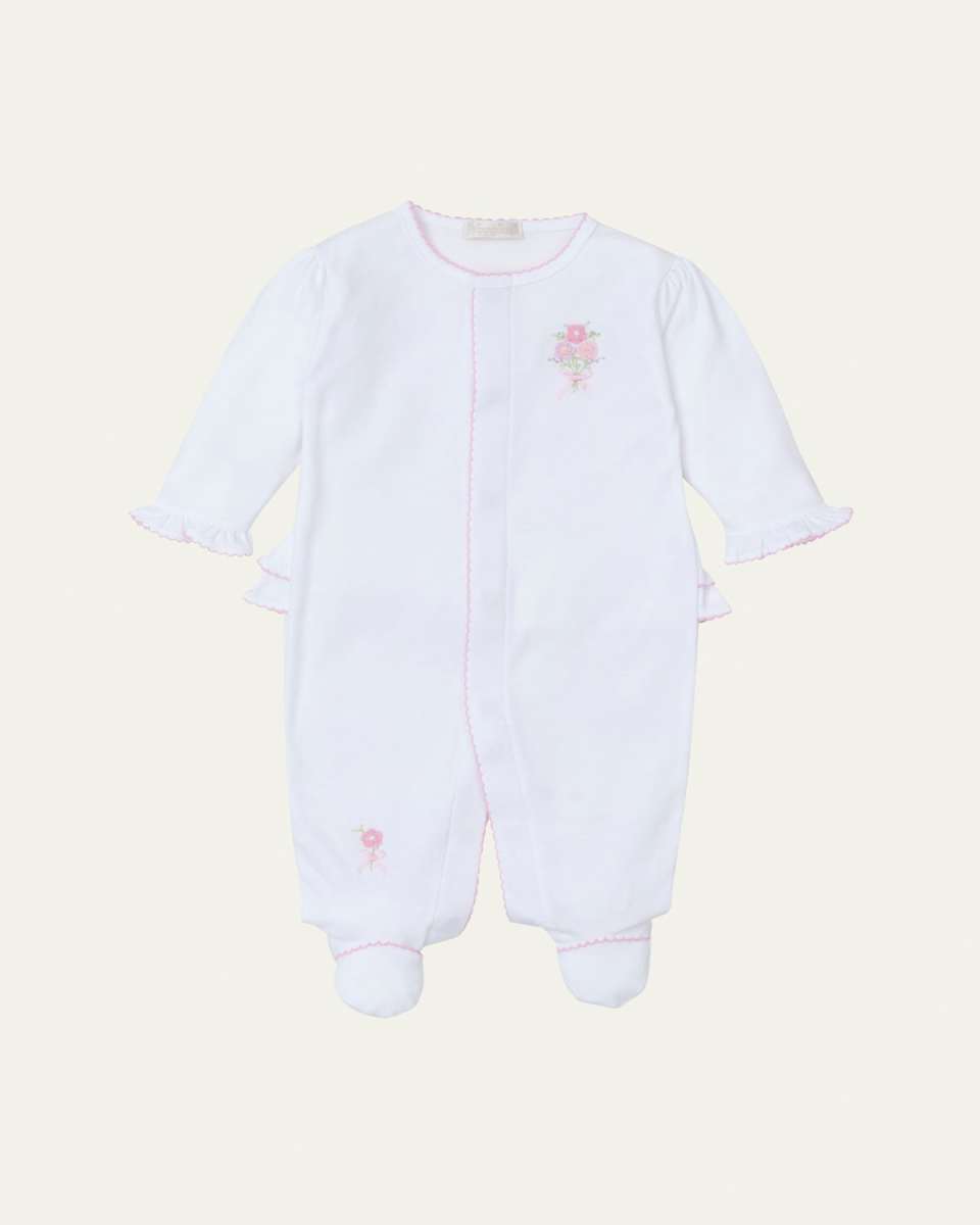 Girl's Flower Bouquets Hand Embroidered Footie, Size Newbor