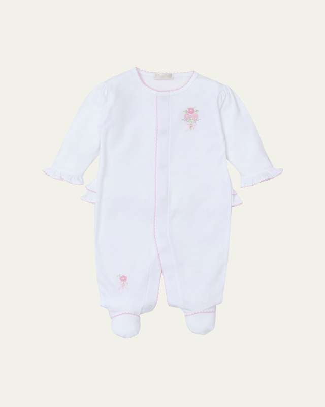 Girl's Flower Bouquets Hand Embroidered Footie, Size Newbor