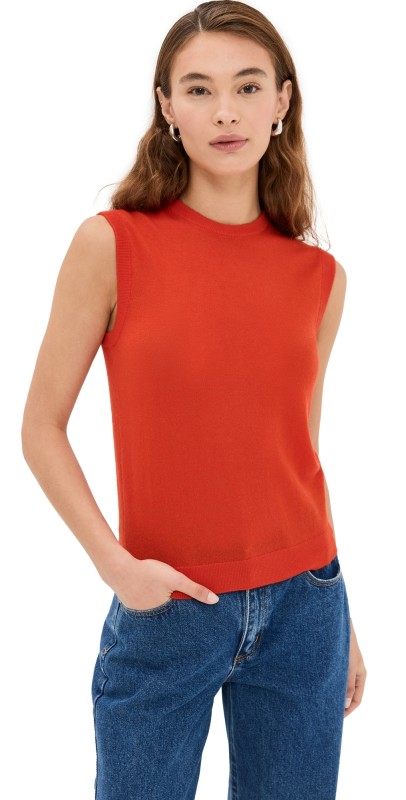 Tibi Skinlike Mercerized Wool Sleeveless Sweater Vest Red