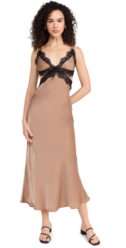 BARDOT Delta Satin Midi Dress Bronze