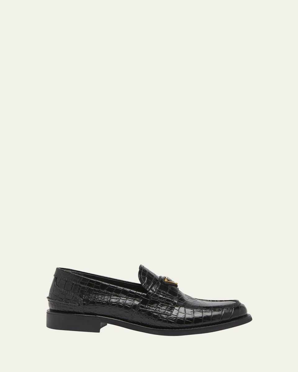 Logo Croc-Embossed Leather Loafers