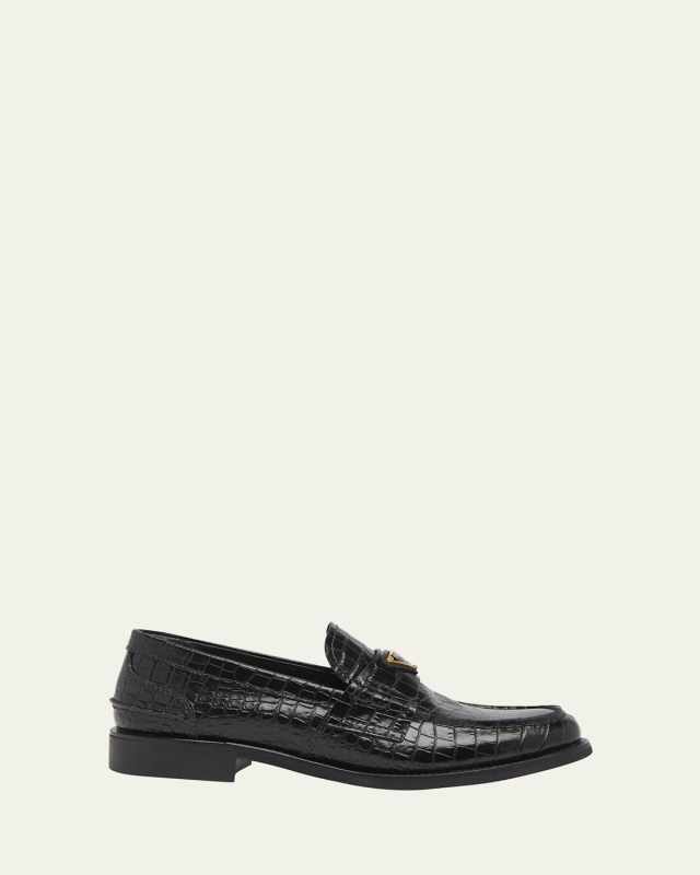 Logo Croc-Embossed Leather Loafers