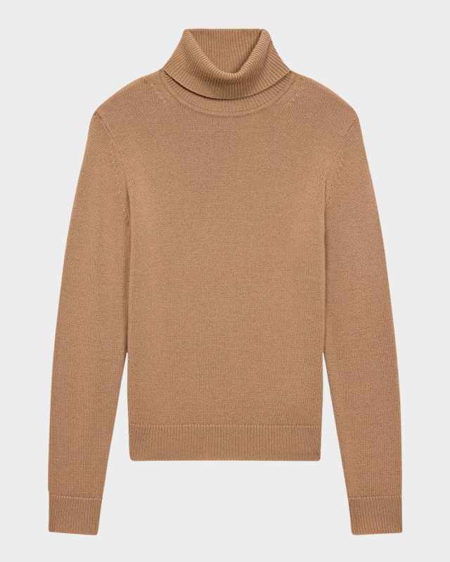 Fold-Over Long-Sleeve Cashmere Turtleneck Sweater