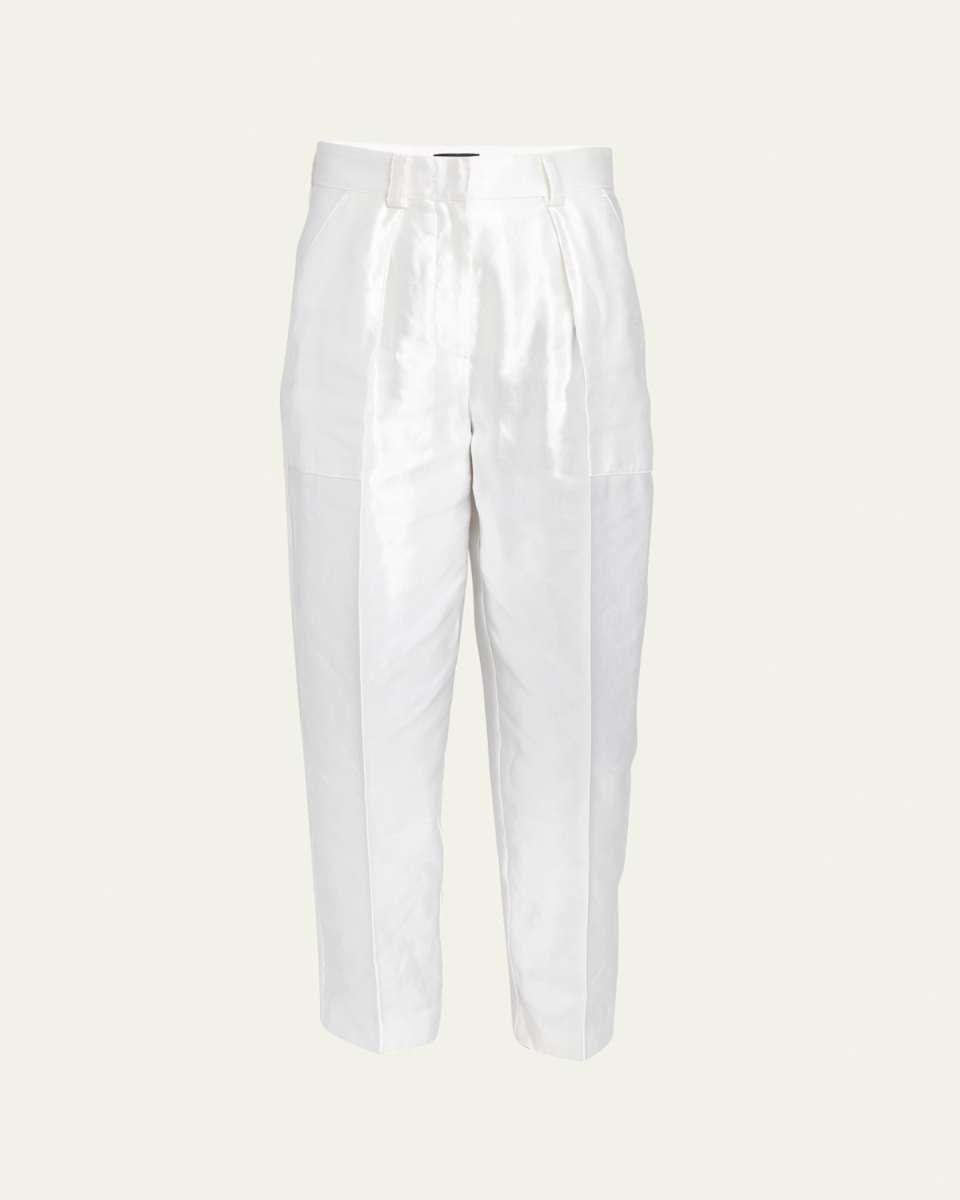 Pintuck Linen Silk Cigarette Trousers