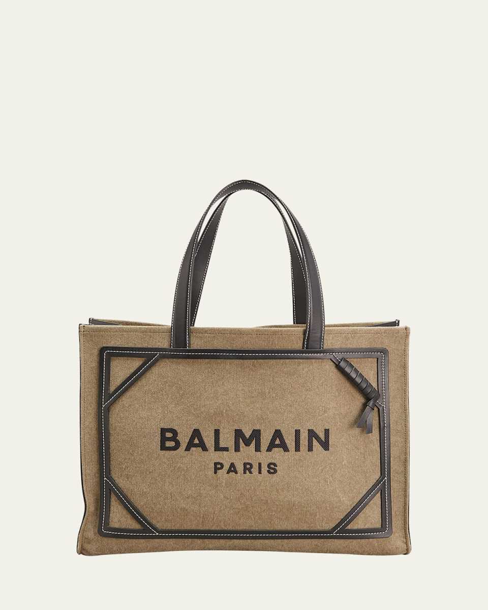 B Army Medium Shopper Tote Bag in Canvas with Leather Handles