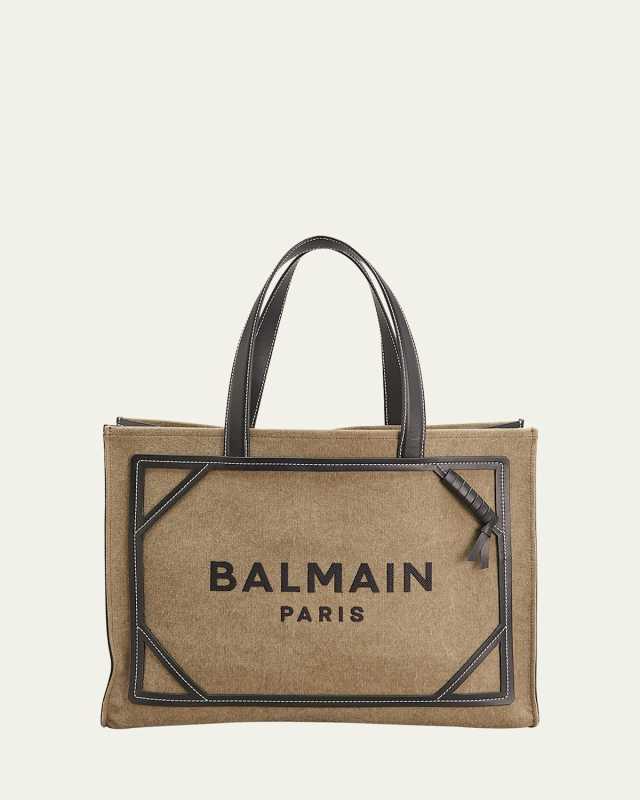 B Army Medium Shopper Tote Bag in Canvas with Leather Handles