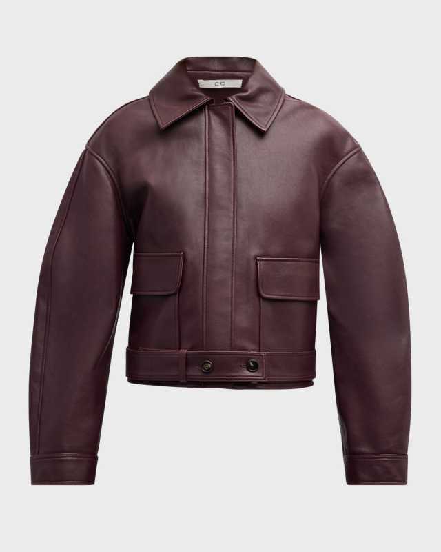 Belted Crop Leather Moto Jacket