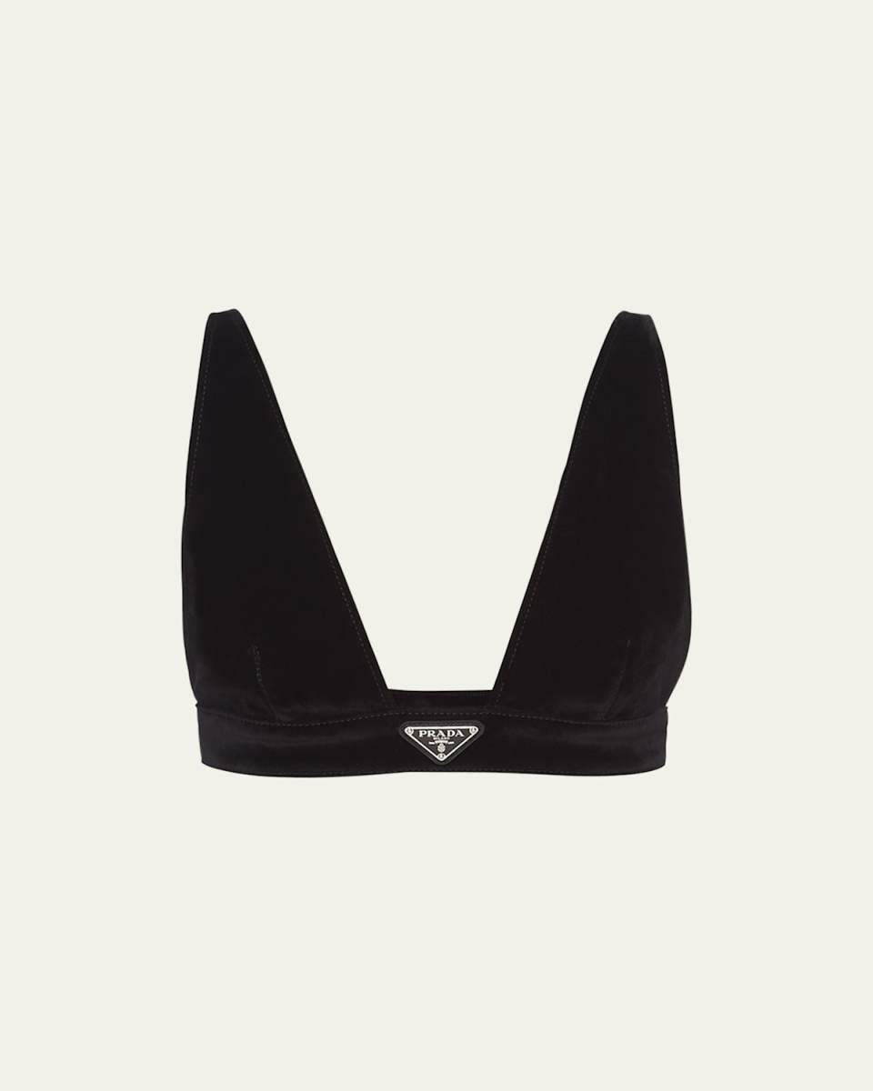 Velvet Denim Plunging Crop Top
