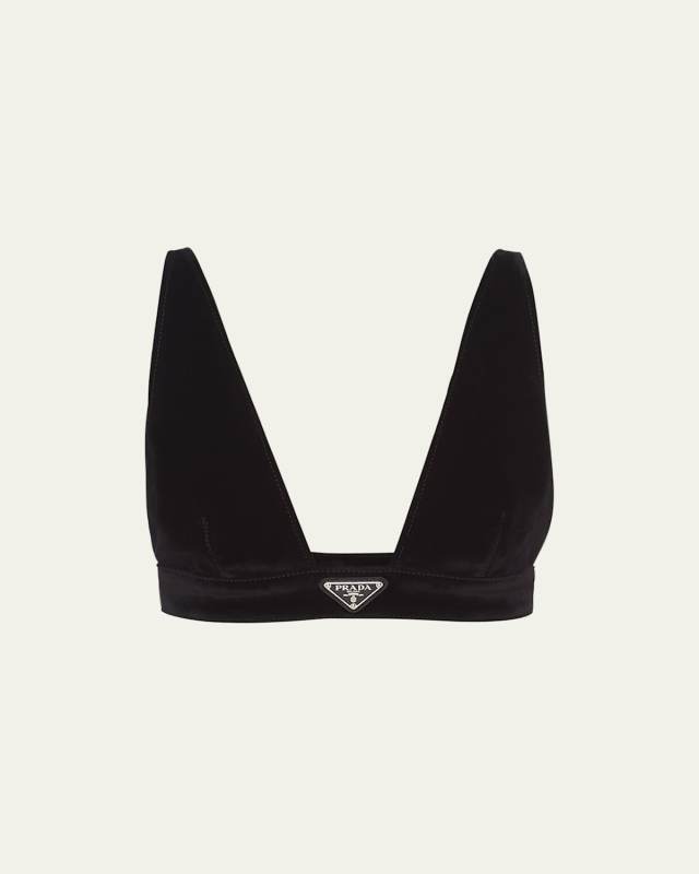 Velvet Denim Plunging Crop Top