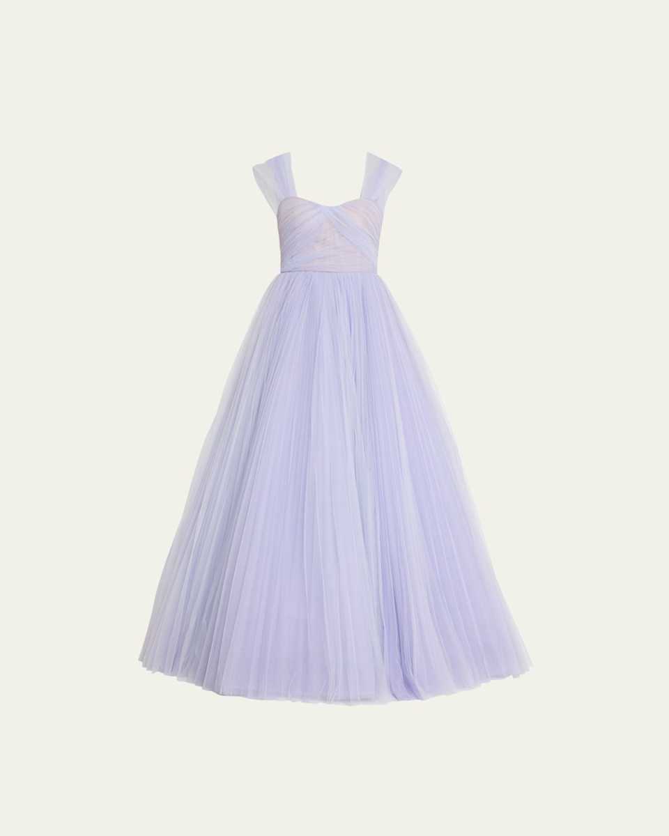 Ombre Crisscross Pleated Bustier Ball Gown