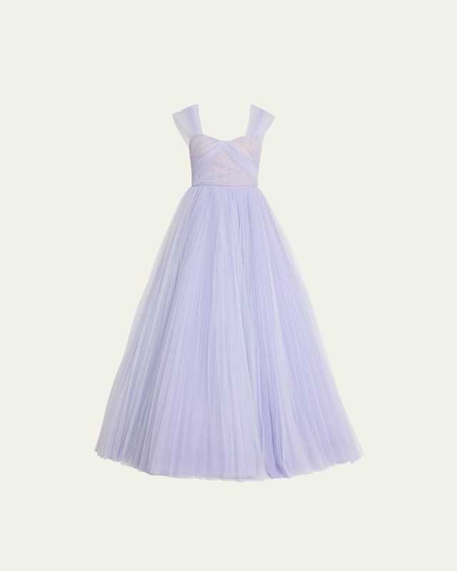 Ombre Crisscross Pleated Bustier Ball Gown