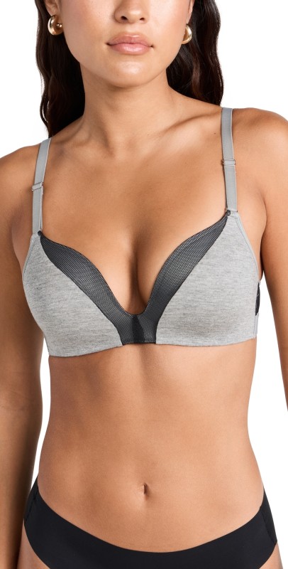 LIVELY The All-Day Deep V No-Wire Bra Heather Grey/Black