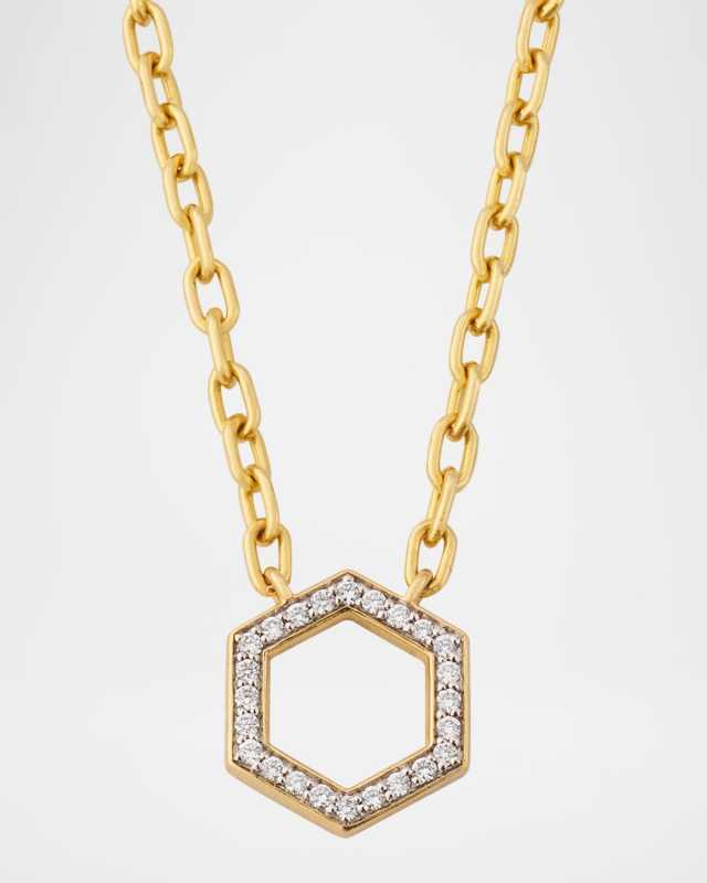 Mini Diamond Hexagon Foundation Chain Necklace in 18K Yellow Gold