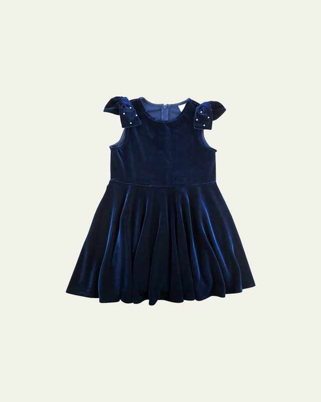 Girl's Velvet Dress W/ Bow Pearls, Size 4T-1