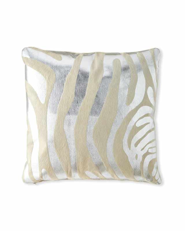 Metallic Hair Hide Zebra Pillow, 22"Sq.