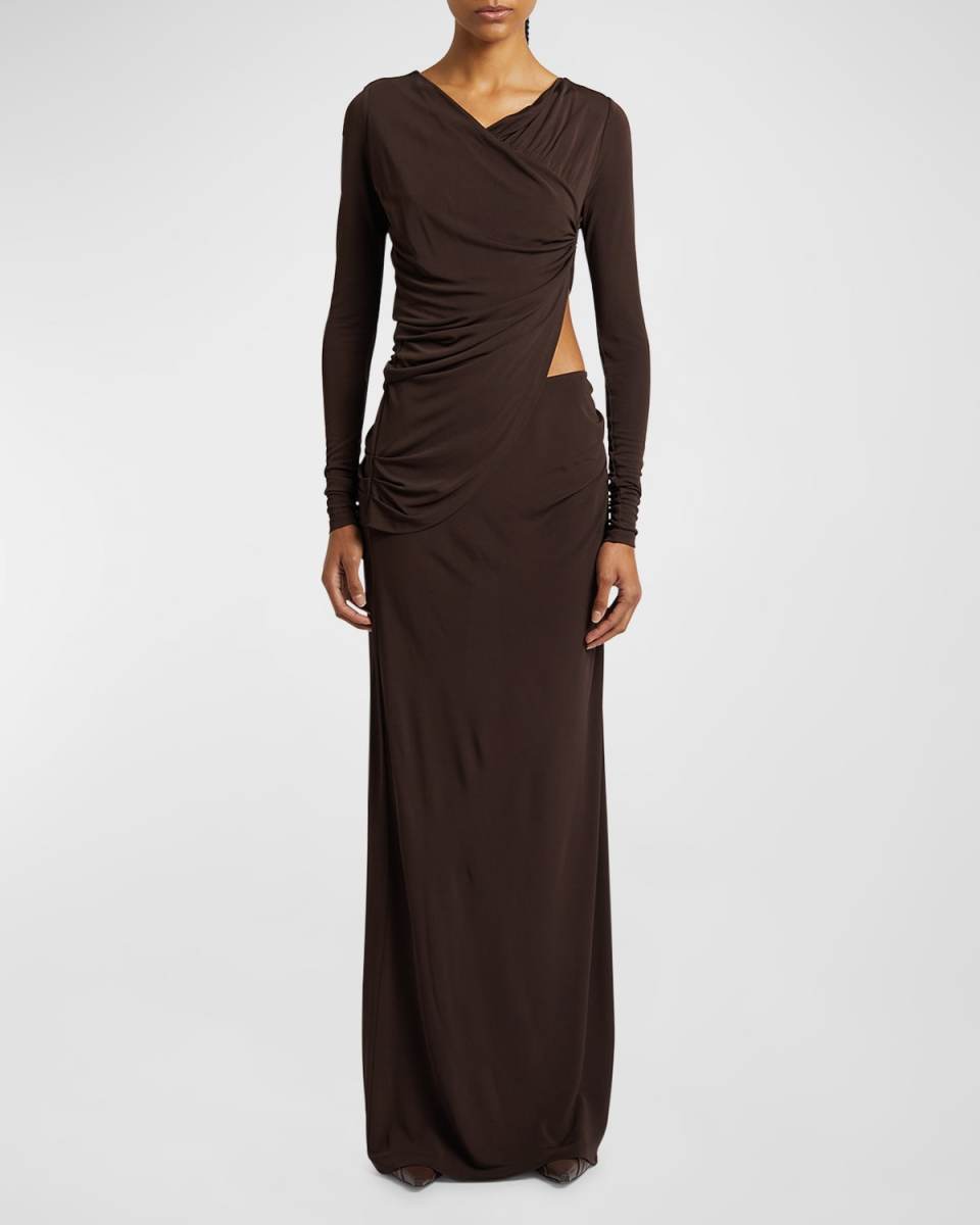 Carved Fold Up Cutout Long-Sleeve Maxi Dress