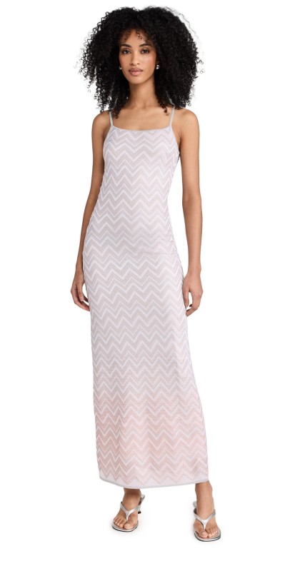 Missoni Sleeveless Long Dress Pastel Pink And White