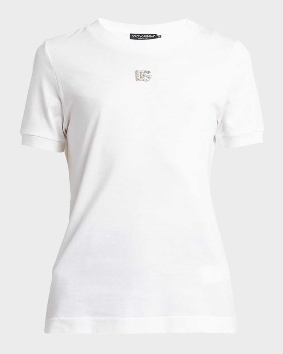 Cotton T-Shirt with Strass Crystal Logo