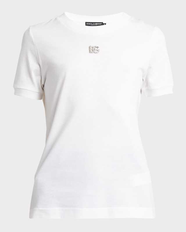 Cotton T-Shirt with Strass Crystal Logo